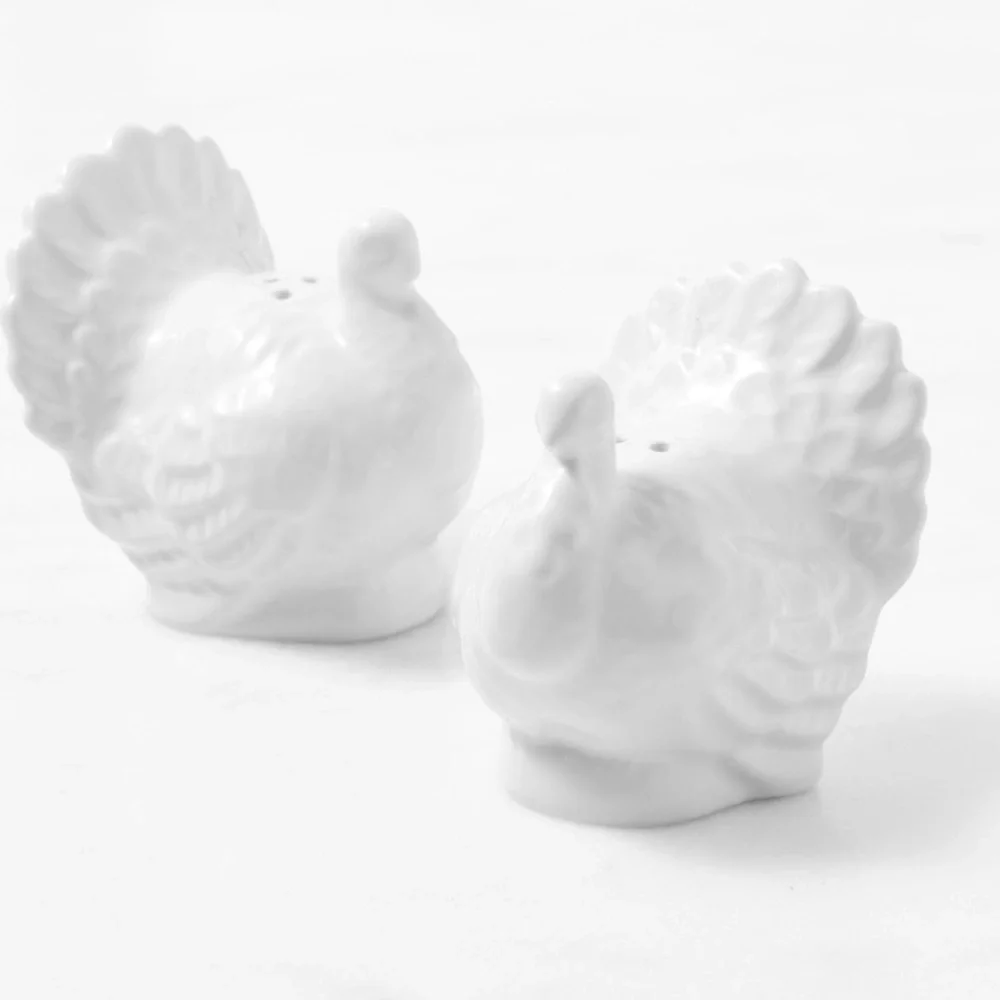 Williams Sonoma NWT Porcelain Thanksgiving Turkey Salt & Pepper Shakers